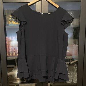 Tommy Hilfiger Navy Ruffle Sleeve Blouse